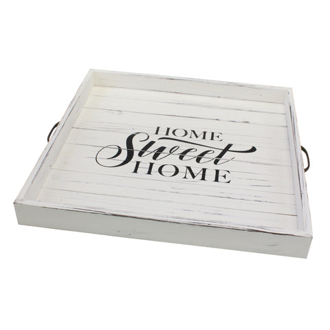 "Home Sweet Home" Wood Serving Tray with Metal Handles (WS)