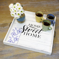 "Home Sweet Home" Rustic White Wood Serving Tray | Stonebriar Collection