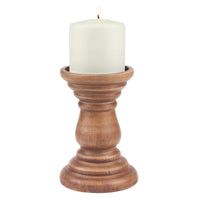 Stonebriar Medium Decorative Natural Wood Pillar Candle Holder