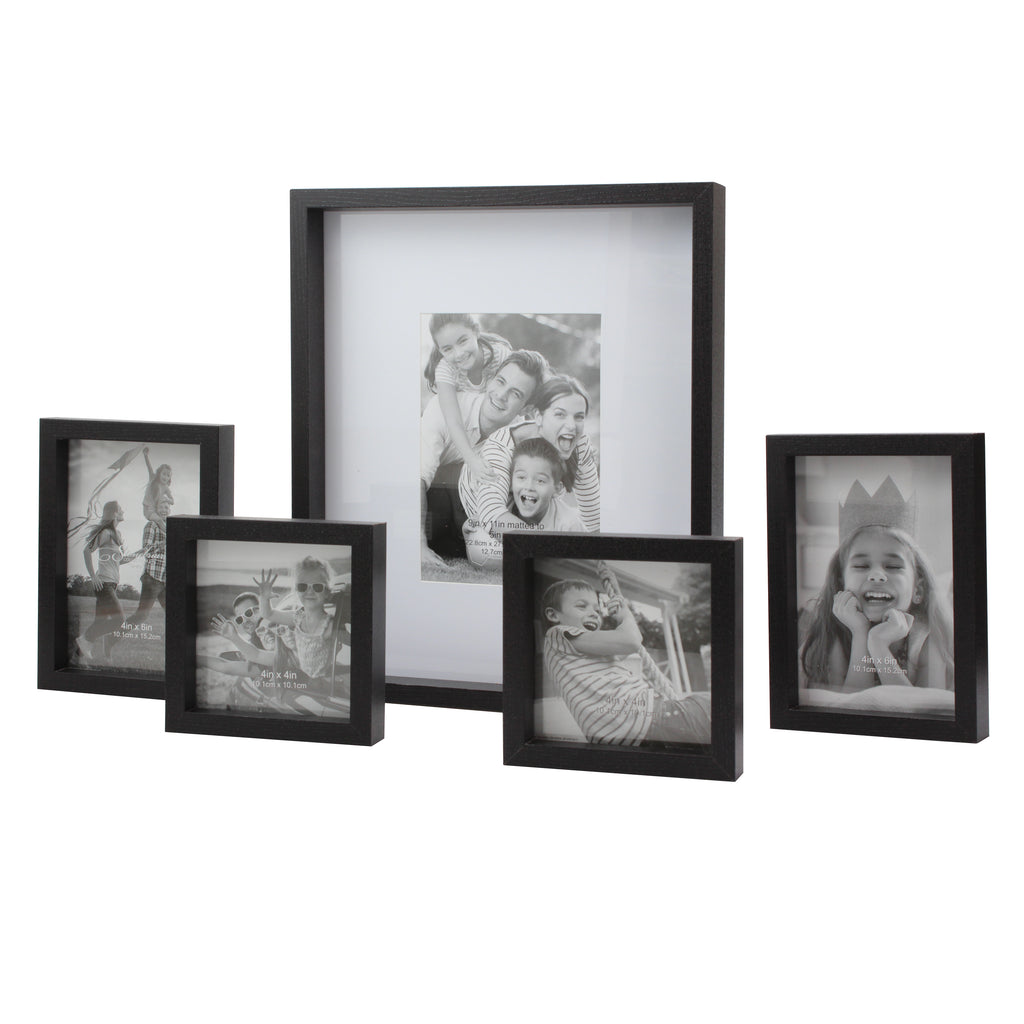 Rectangle Wall Mounted Gallery Frames, Wood, Black (Set of 5 ...