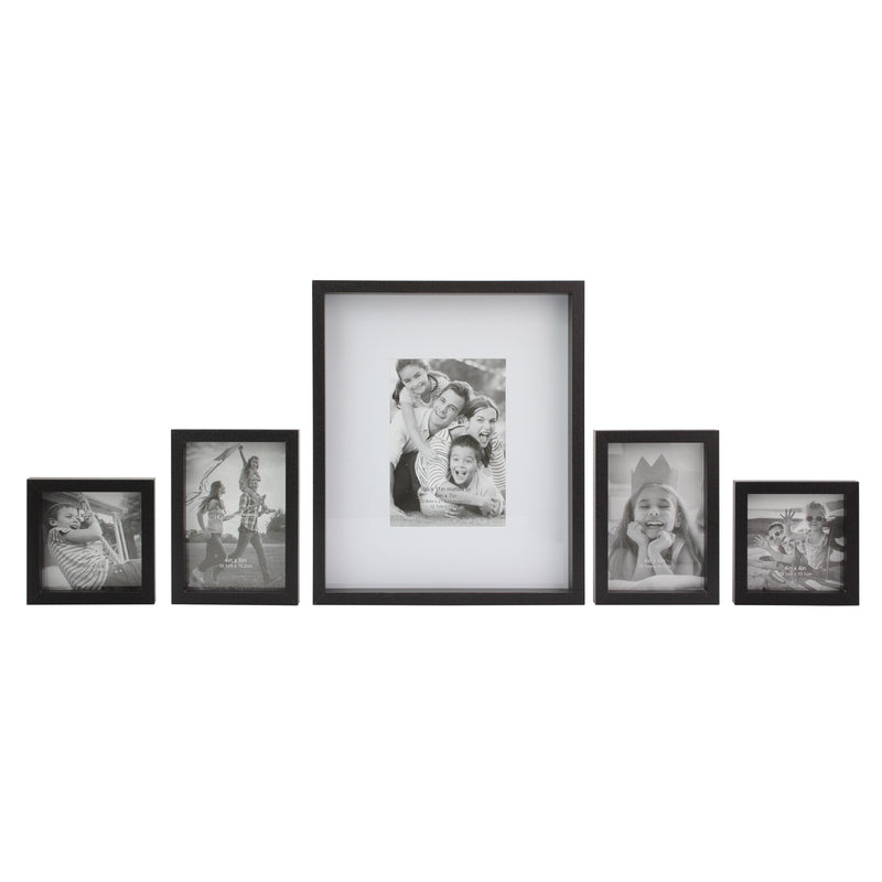 Rectangle Wall Mounted Gallery Frames, Wood, Black (Set of 5