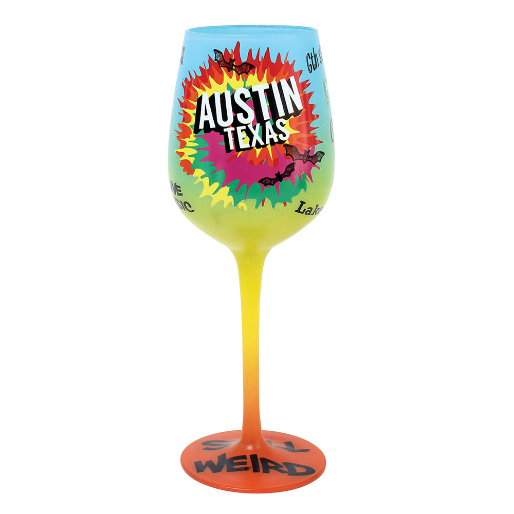 Top Shelf Multicolored Austin Texas Frosted Wine Glass