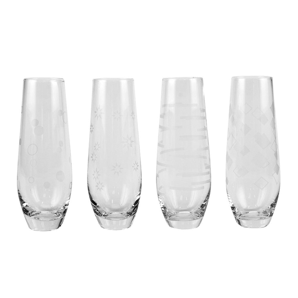 Top Shelf Decorative Stemless Champagne Glass Set, Set of 4