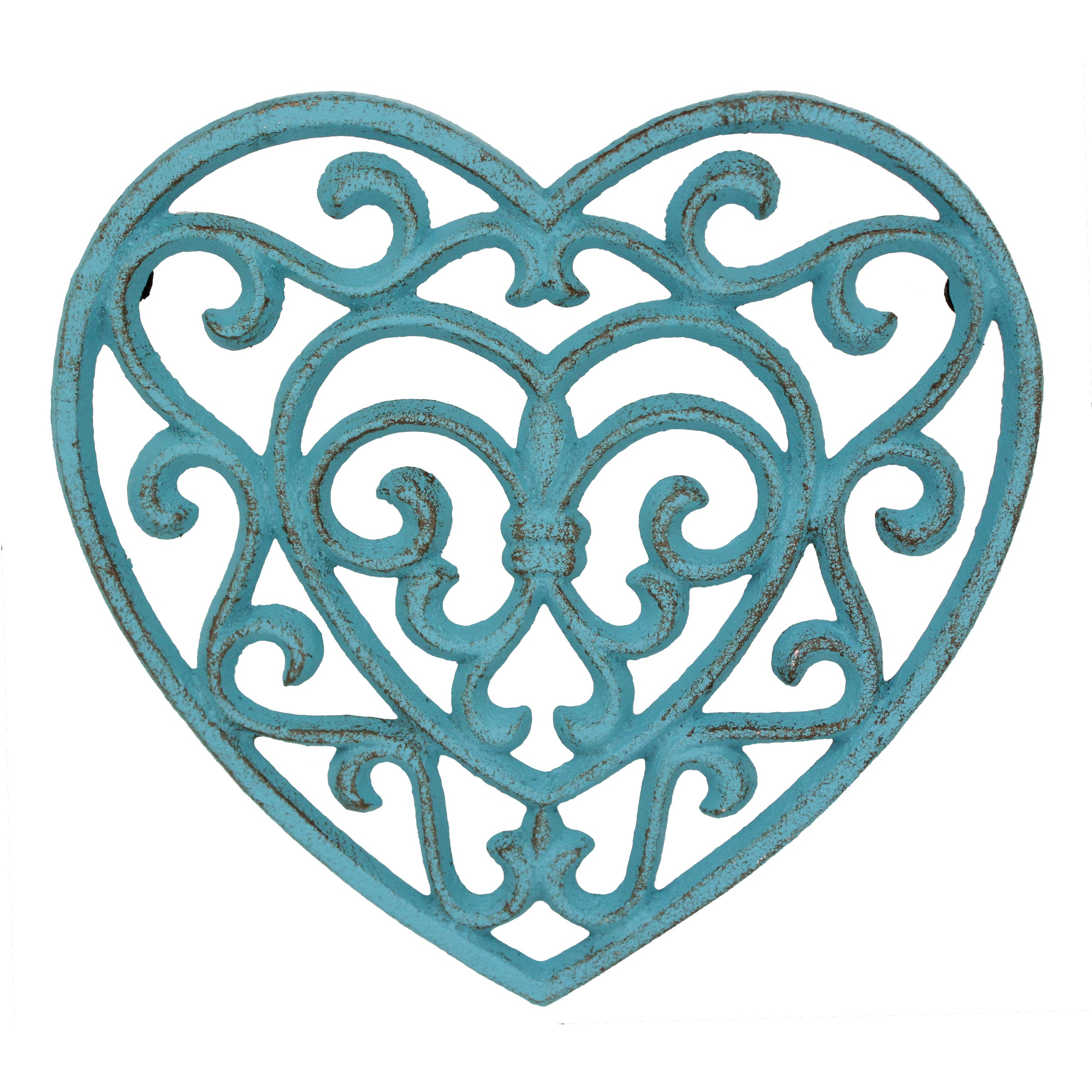 Rustic Turquoise Heart Cast Iron Trivet | Stonebriar Collection