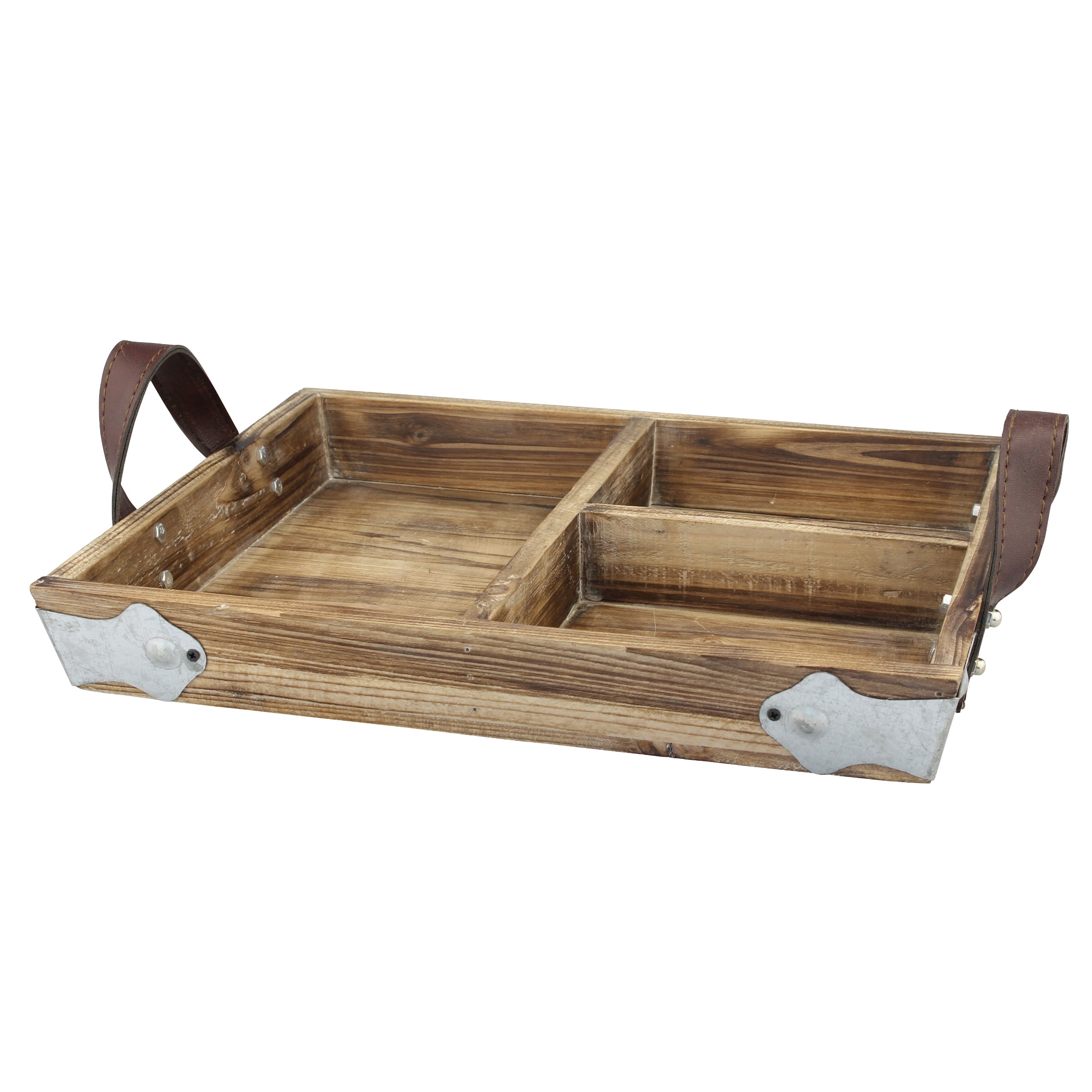 Wood Serving Tray with Leather Handles | Stonebriar Collection