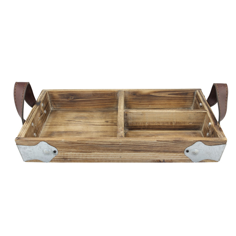 Wood Serving Tray with Leather Handles Stonebriar Collection
