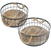 Coastal Storage Baskets - Wire and Wood (Set of 2)