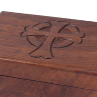 Natural Wooden Box with Carved Cross & Hinged Lid